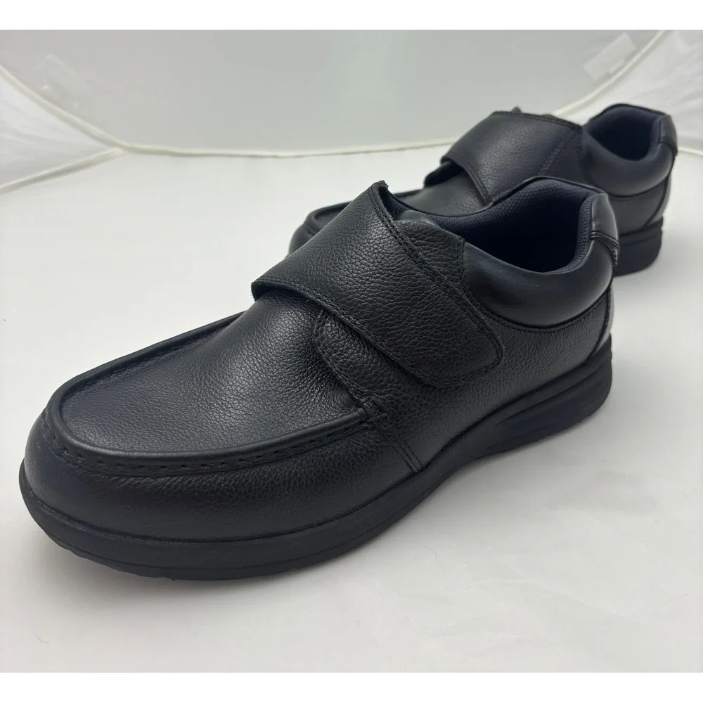 Nunn Bush Mens 84814-007 Black Leather Comfort Gel Strap Loafers 10.5 XW
